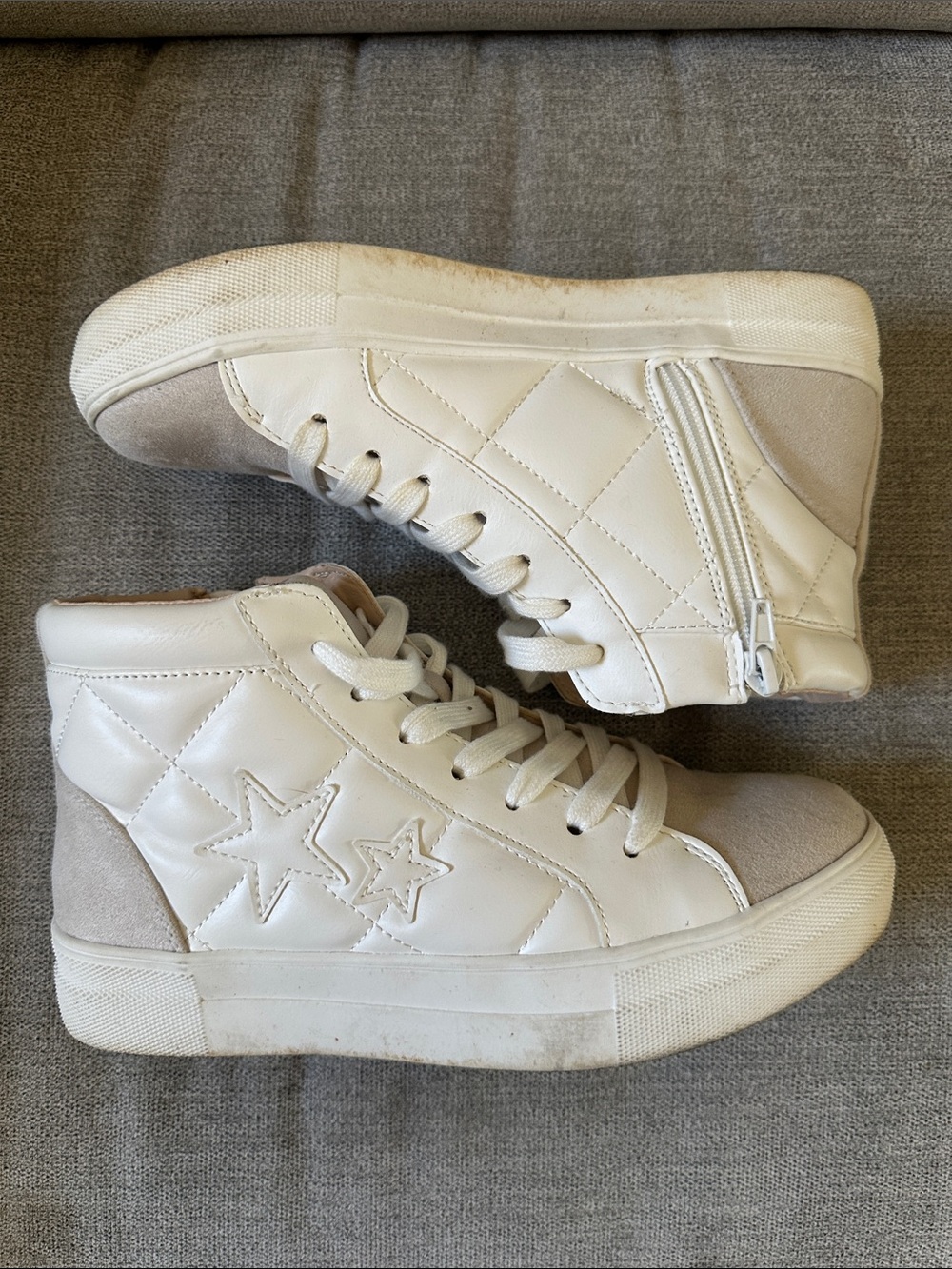 White High-Top Sneakers with Suede Toe
